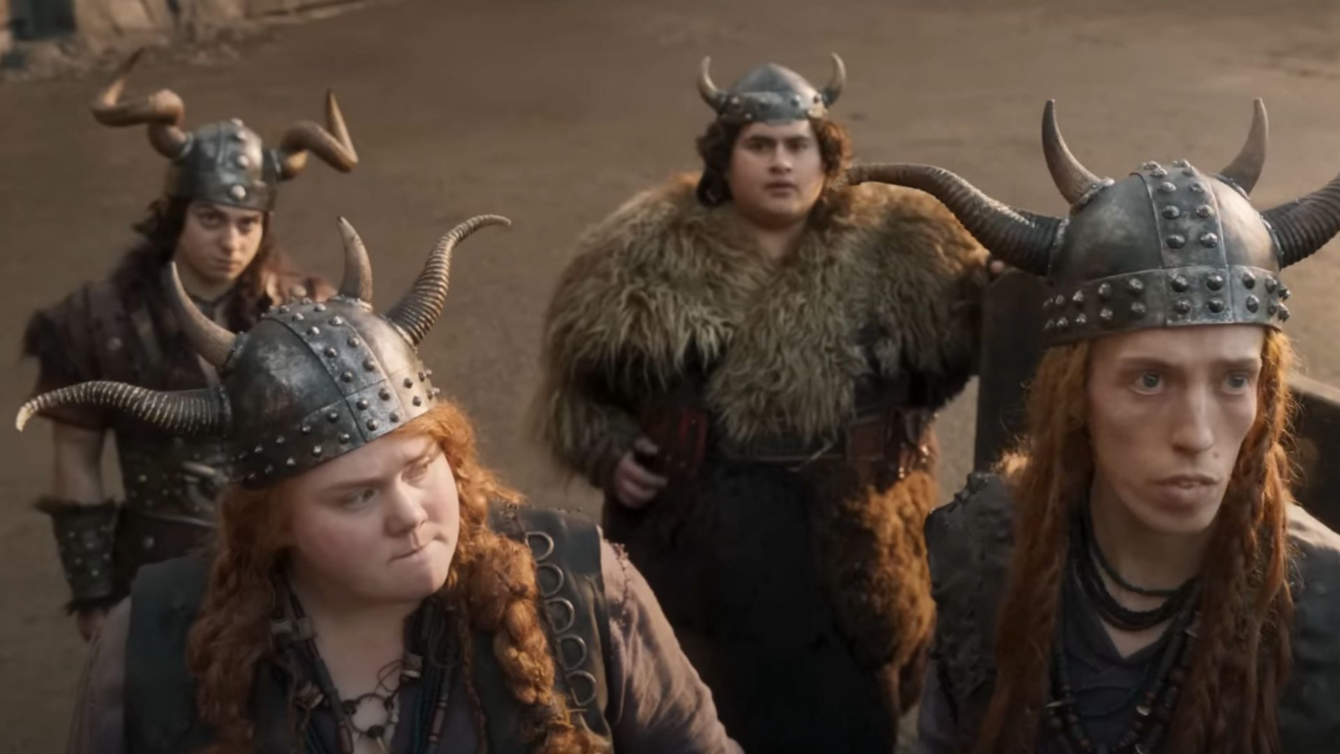 Snotlout (behind on the left) has an explanation for his bullying nature (Image via YouTube/Universal Pictures)